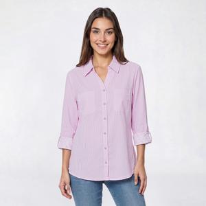 Petite Emily Daniels 3/4 Roll Tab Sleeve Stripe Button Down